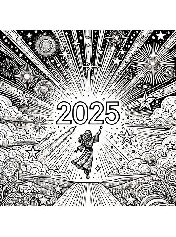 Coloring page Happy 2025 Happy 2025